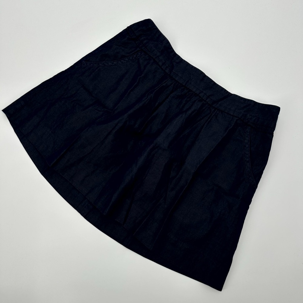 J.Crew‎ A-Line Skirt Women's 6 Dark Blue Chambray Pleated Slash Pockets Back Zip